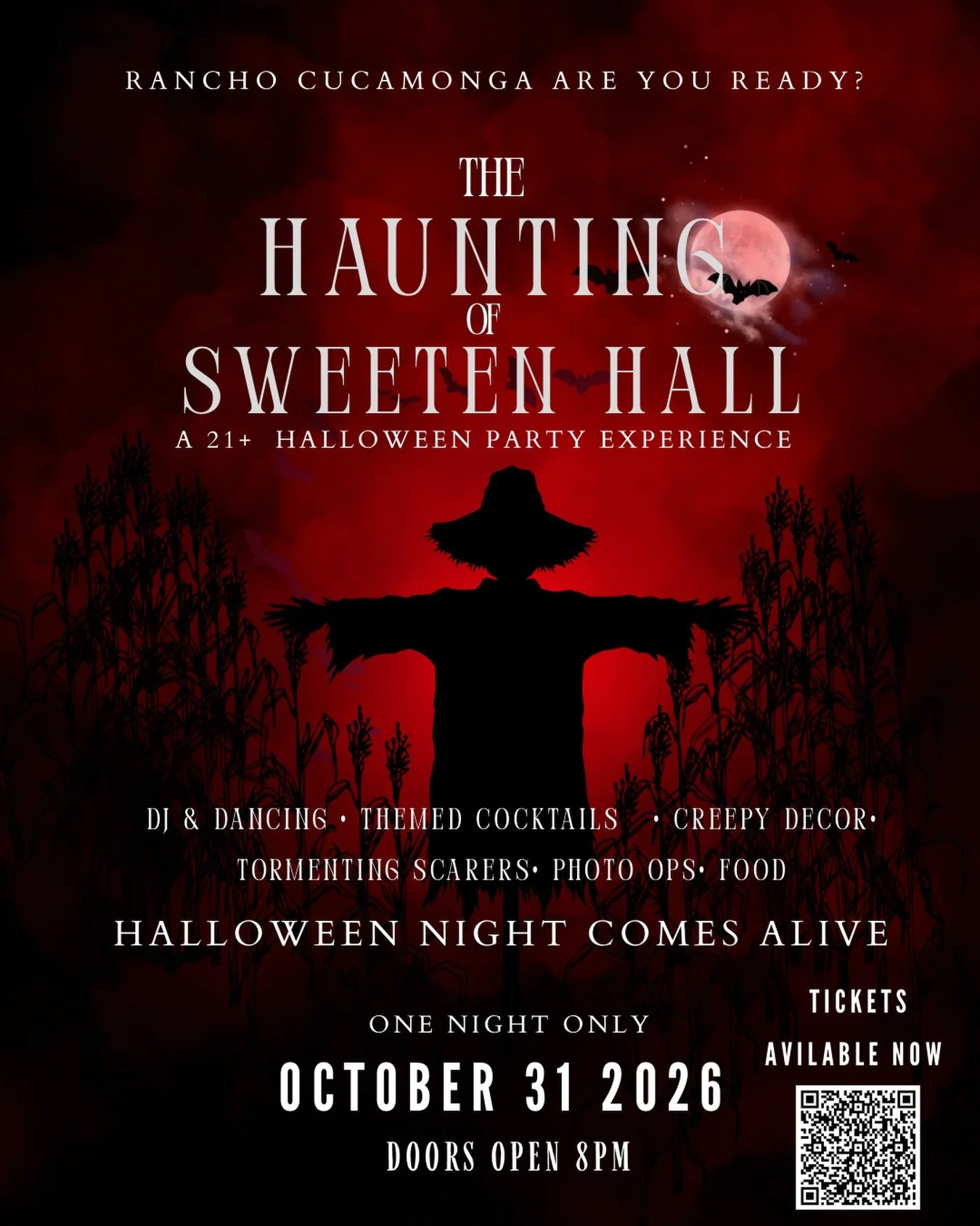 Halloween lovers, this one&rsquo;s for you! 🎃

The Haunting of Sweeten Hall was created by a team of Halloween lovers who wanted to bring Halloween night to life in a way that feels fun, creepy and unforgettable.
Expect DJ &amp; dancing, themed cock