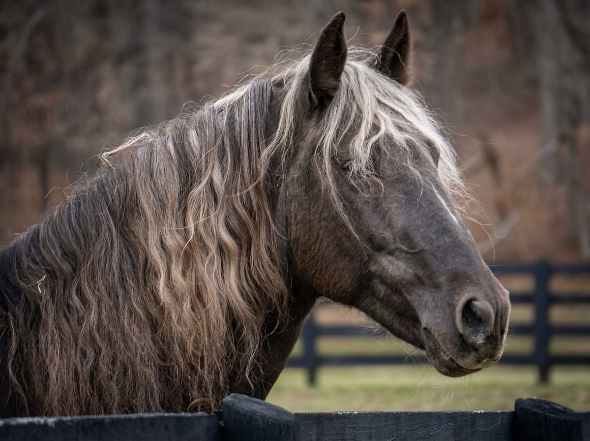 GHS Taking Reservations,  silver black Rocky Mountain Horse master stallion at American Dream Horse near Nashville, Tennessee.