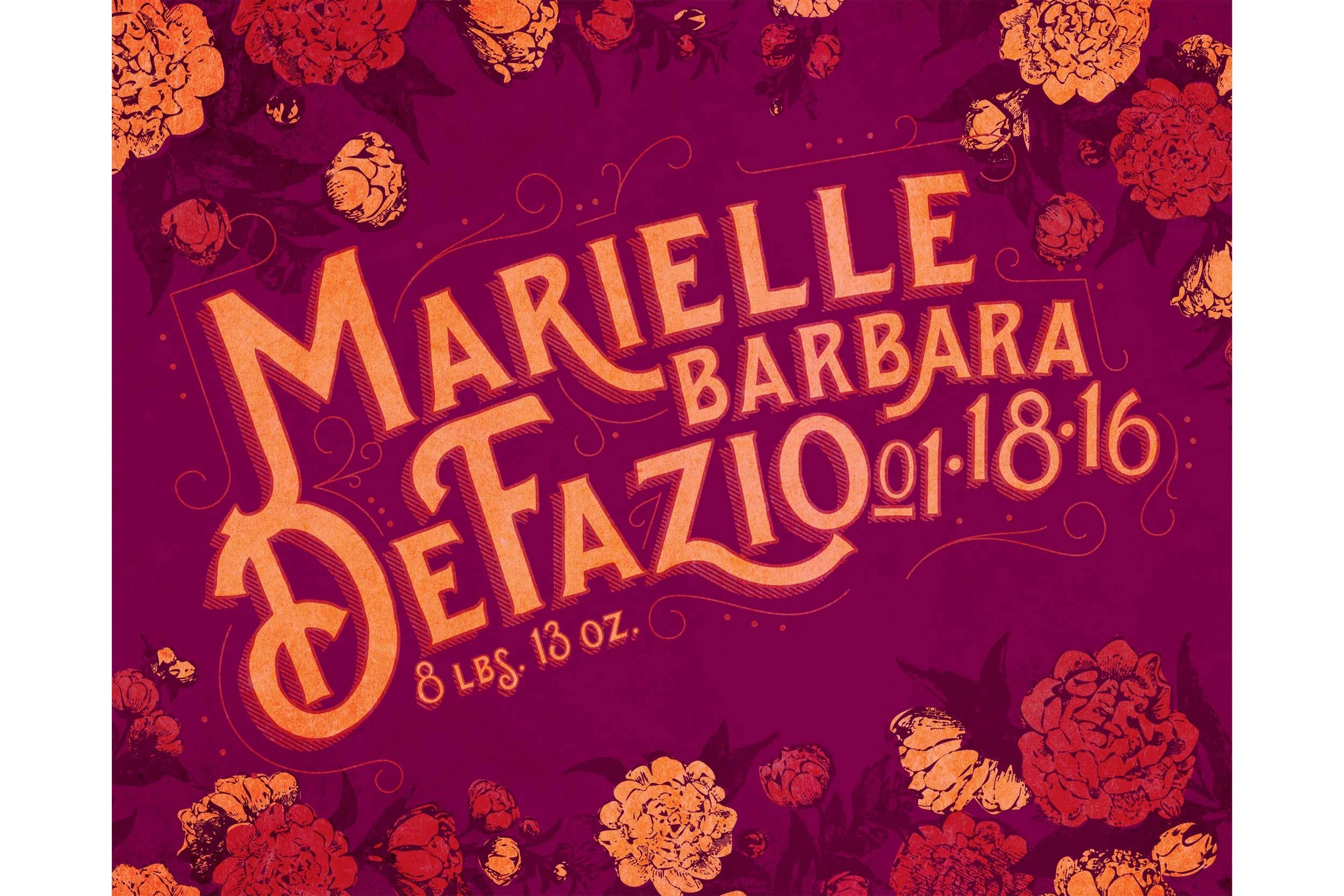 Marielle Barbara DeFazio birth announcement poster