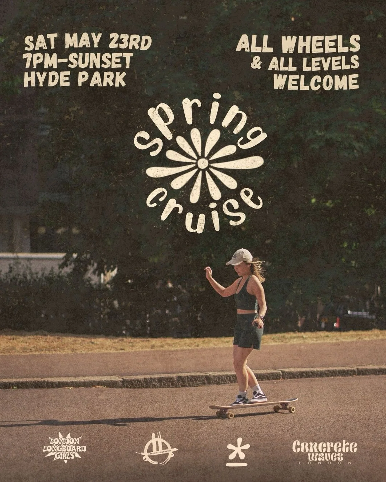 🗣️ calling all London boarders 🗣️

The sun is coming back next week, and so are our skate cruises 🌞

Join us for a high-vibe cruise around Hyde Park, to meet other London skaters, skate through one of the most beautiful parks in London, and enjoy 