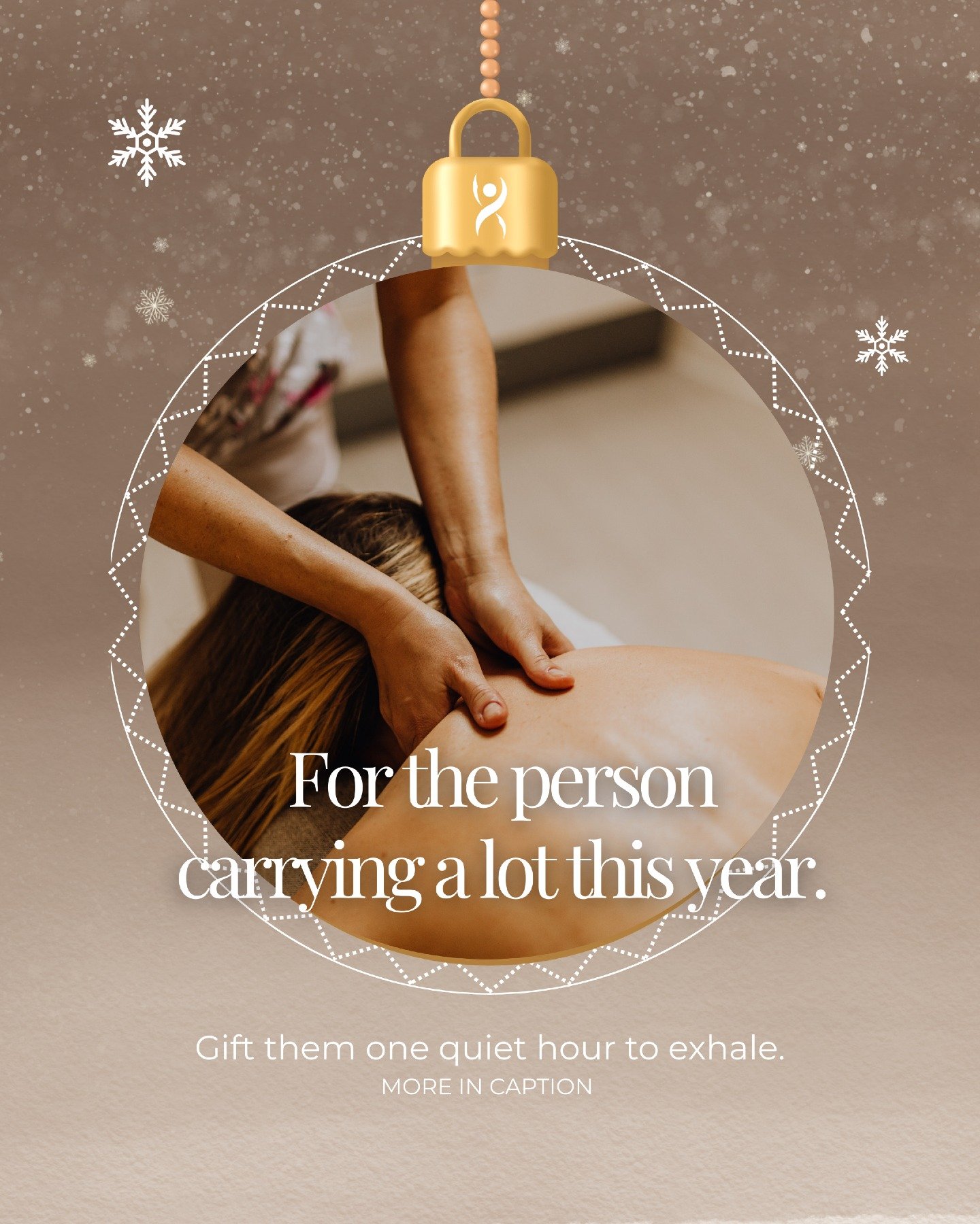 For the person who has carried a lot this year, at work, at home, or for everyone around them.

A massage gift voucher is a simple way to say,
&ldquo;Someone else can take care of your body for an hour.&rdquo;

At BMLA our therapists offer:
&bull; Re