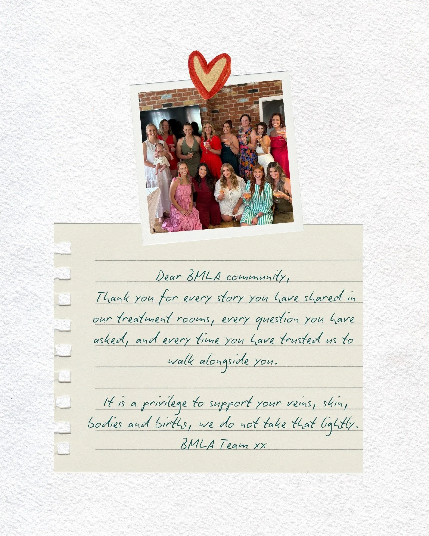 Dear BMLA community,

 Thank you for every story you have shared in our treatment rooms, every question you have asked, and every time you have trusted us to walk alongside you.

 It is a privilege to support your veins, skin, bodies and births,  and