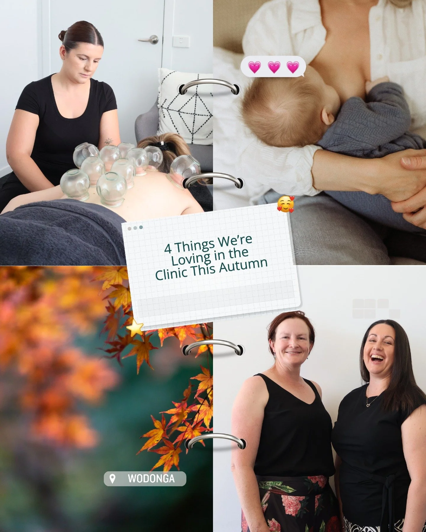 A little note from us to you about what we are loving as Autumn sets in.

Autumn has well and truly arrived in Wodonga and honestly? We are loving it. Here are four things that have us smiling in the clinic this season&hellip;

- Cupping,  our client