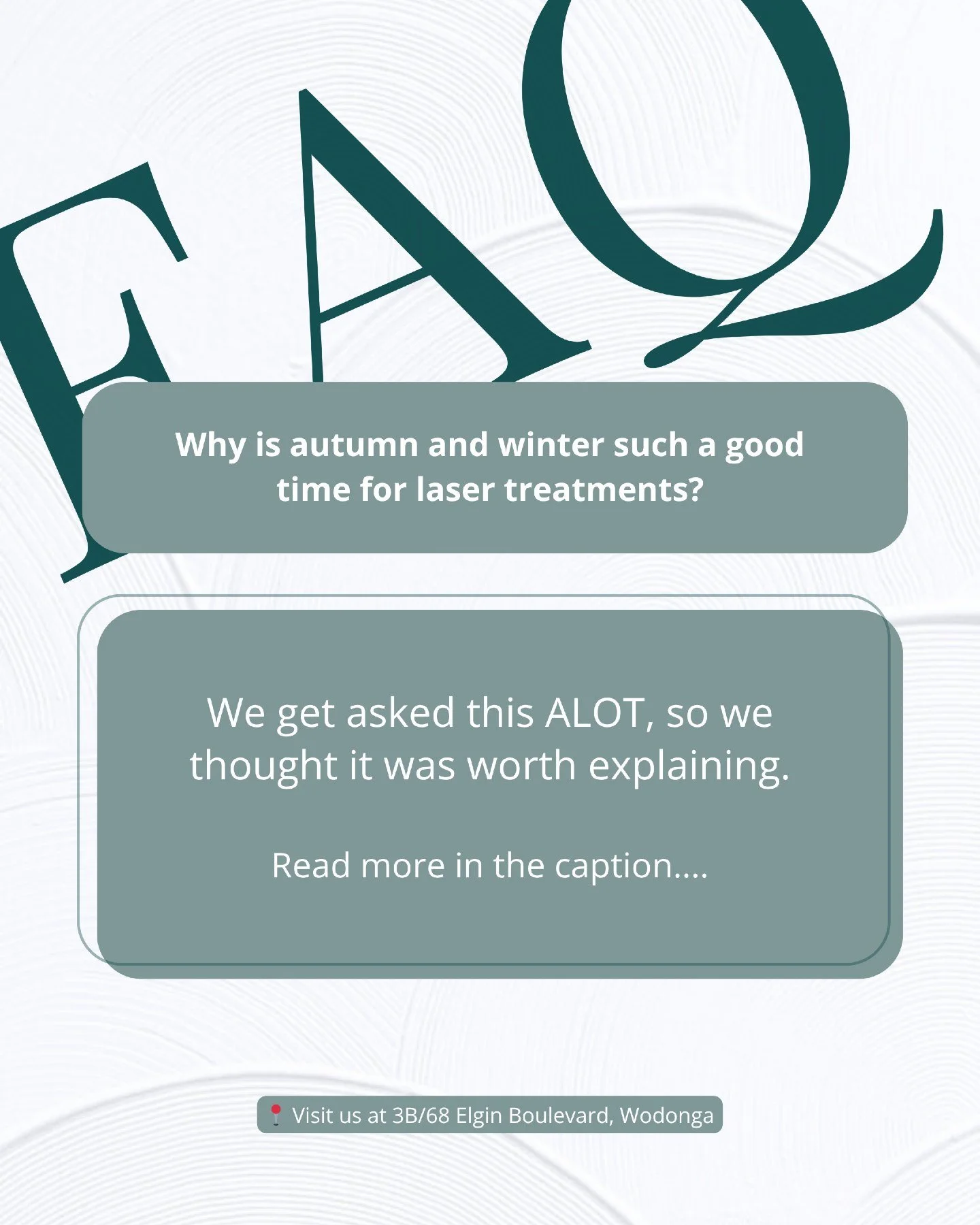 We get asked this a lot, so we thought it was worth explaining...

Laser treatments work by creating a controlled response in the skin &mdash; and part of the aftercare involves keeping the treated area protected from sun exposure while the skin heal