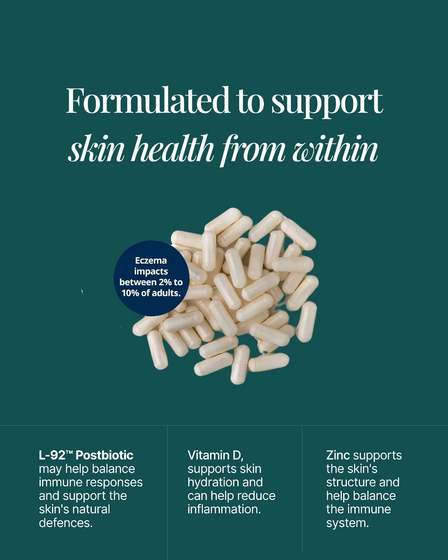 Reactive, sensitive skin. You've tried the creams. Have you tried going deeper?

UltraFlora Sensitive Skin Postbiotic from Metagenics is formulated to nourish skin health and support repair from within, working to reduce sensitivity, soothe irritatio