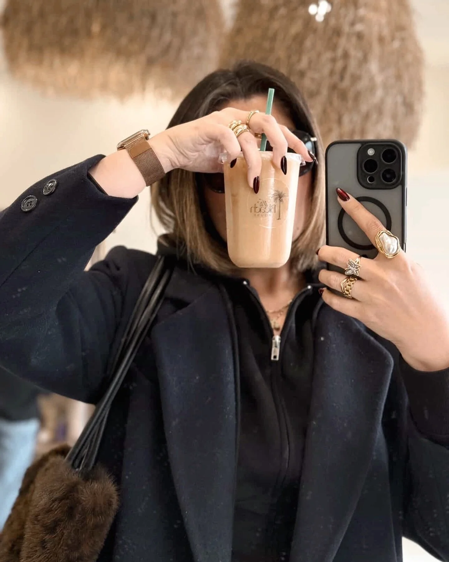 we love our clients &amp; our amazing iced coffees ☕️🫶🏻 @mvillescas with her fresh haircut by @getstyledbydora and a Bleach House iced coffee ✨