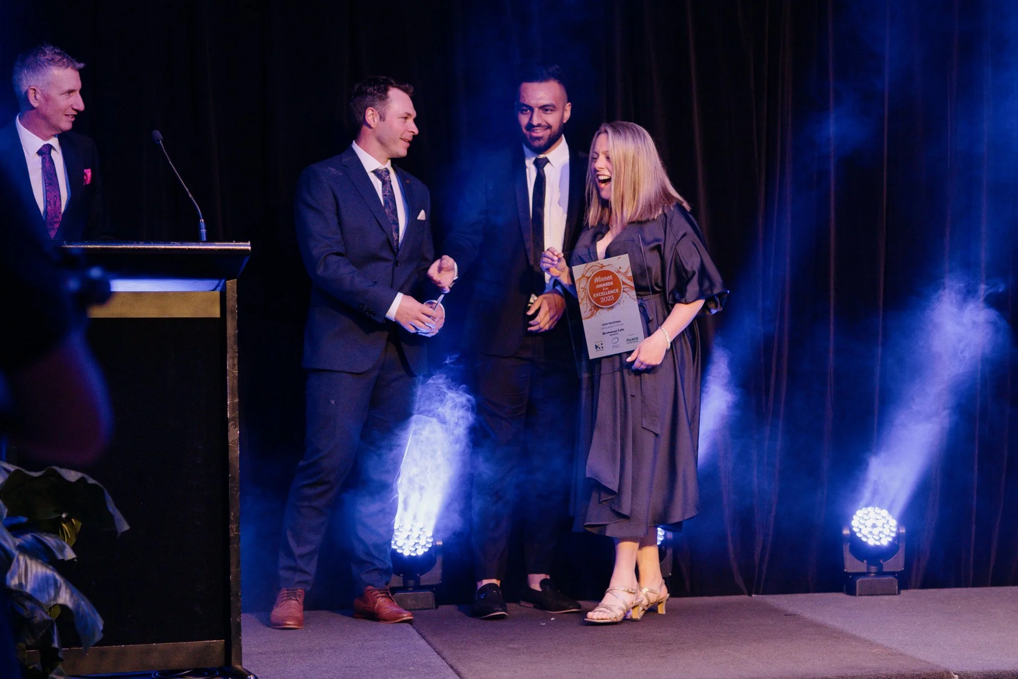 Laura and Kane on stage at the Restaurant & Catering Awards