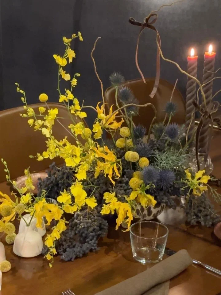 The winter season really forces you to get creative with limited botanical materials. 

Textures take the center stage alongside strong shapes- bits &amp; bobs &amp; balls stacked to create movement where it may not be otherwise. 

A worthwhile chall