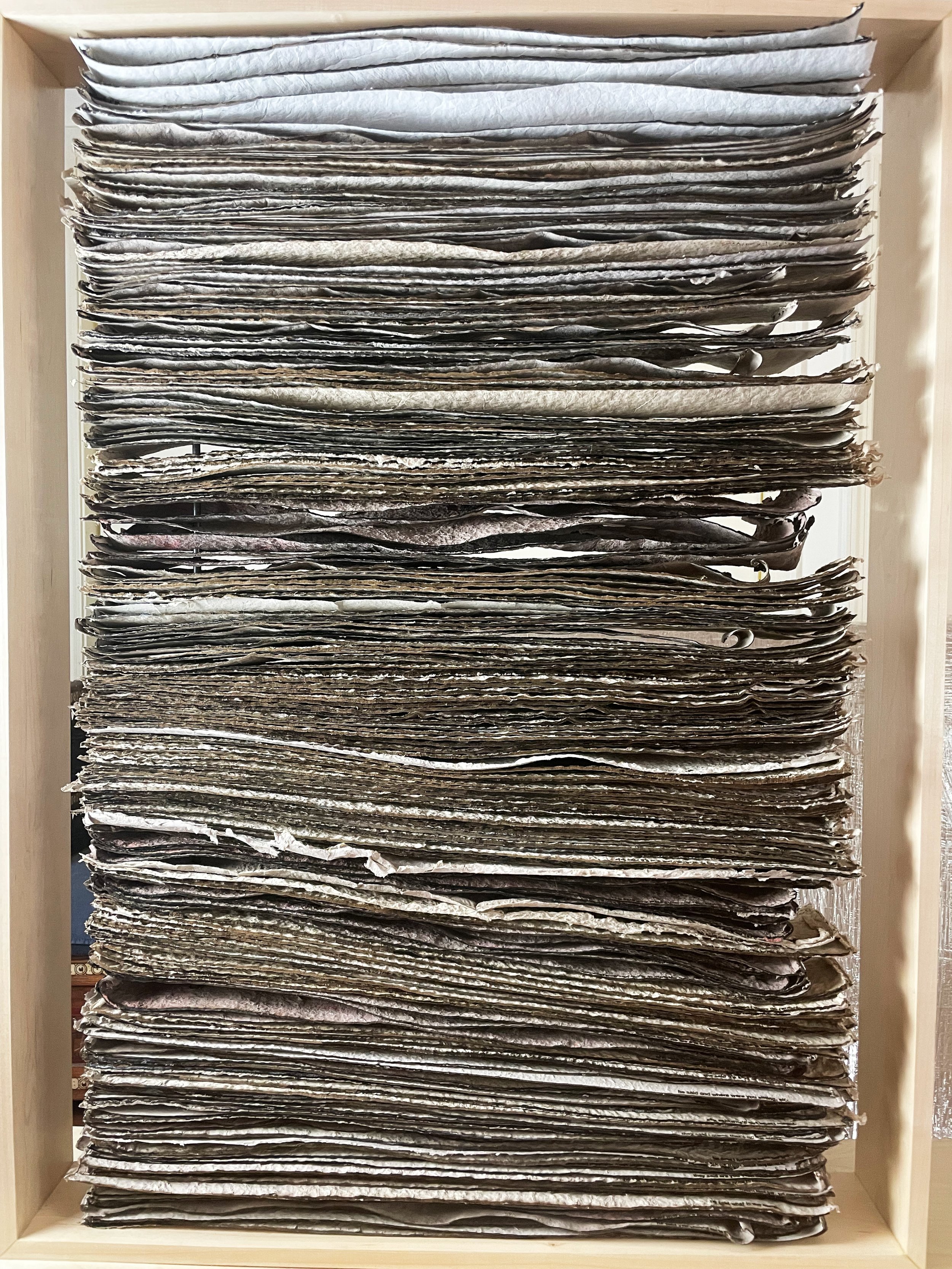 in the key of all the keys all at once, 2023
laser cutting and etching on handmade paper | abaca, cotton, flax, garlic, bills, bank statements, business incorporation papers, junk mail, and brown paper
pedestal & frame made by Grant and Jonny Urb