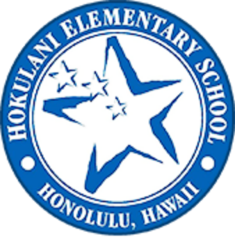 Logo of Hokulani Elementary School in Honolulu, Hawaii, featuring a stylized star and birds in blue and white.