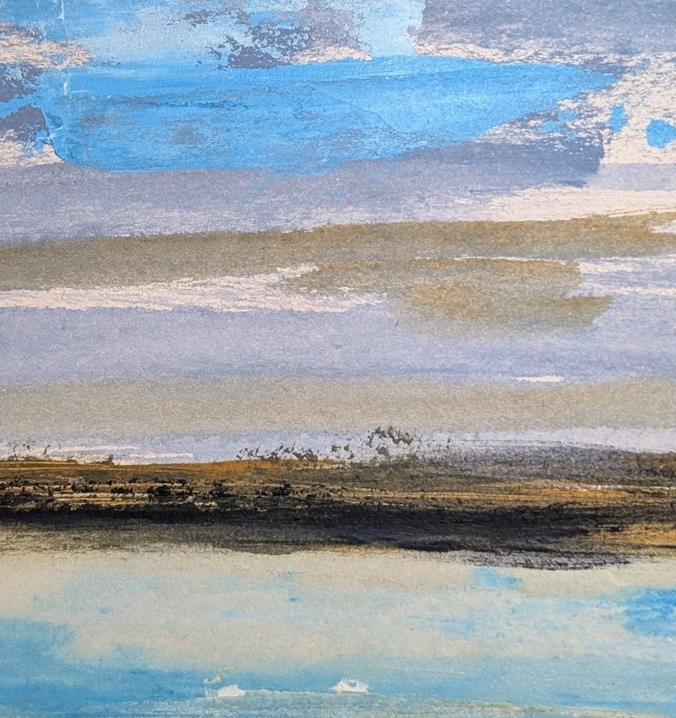 Another view of Sheppey and how it appears in my mind. Beautiful skies and reflections in the estuary 💙

#isleofsheppey 
#imaginedlandscapes 
#abstractimage 
#acrylicink