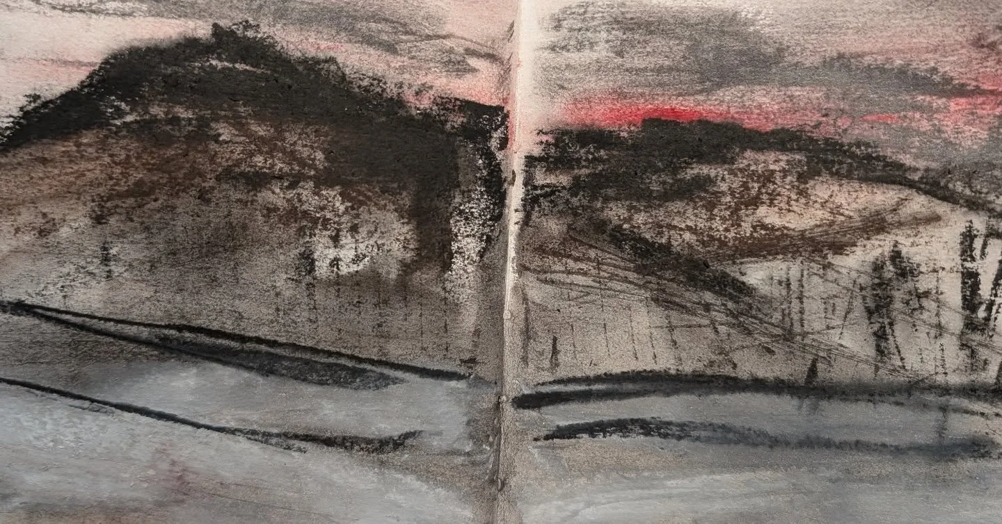 Fiery morning Welsh sky and haiku

Leaving. Dawn rain.
Distant cockerel, geese rustle.
Pink softens dark hills.