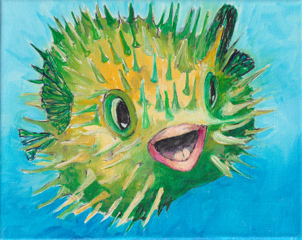 "Remembering to Breathe", Pufferfish, 18 x 24 cm, acrylic on canvas