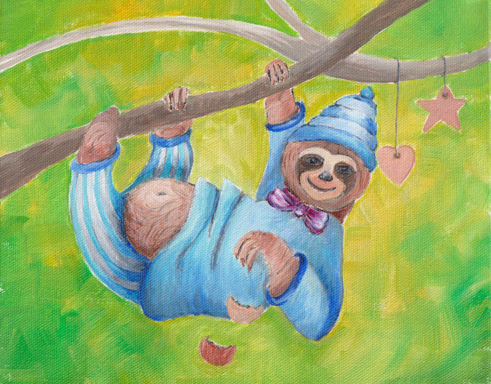 "Overstuffed", Sloth, 20 x 25 cm, acrylic on canvas