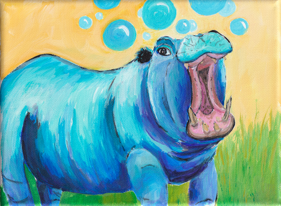 "Thought Bubbles", Hippo, 18 x 24 cm, acrylic on canvas