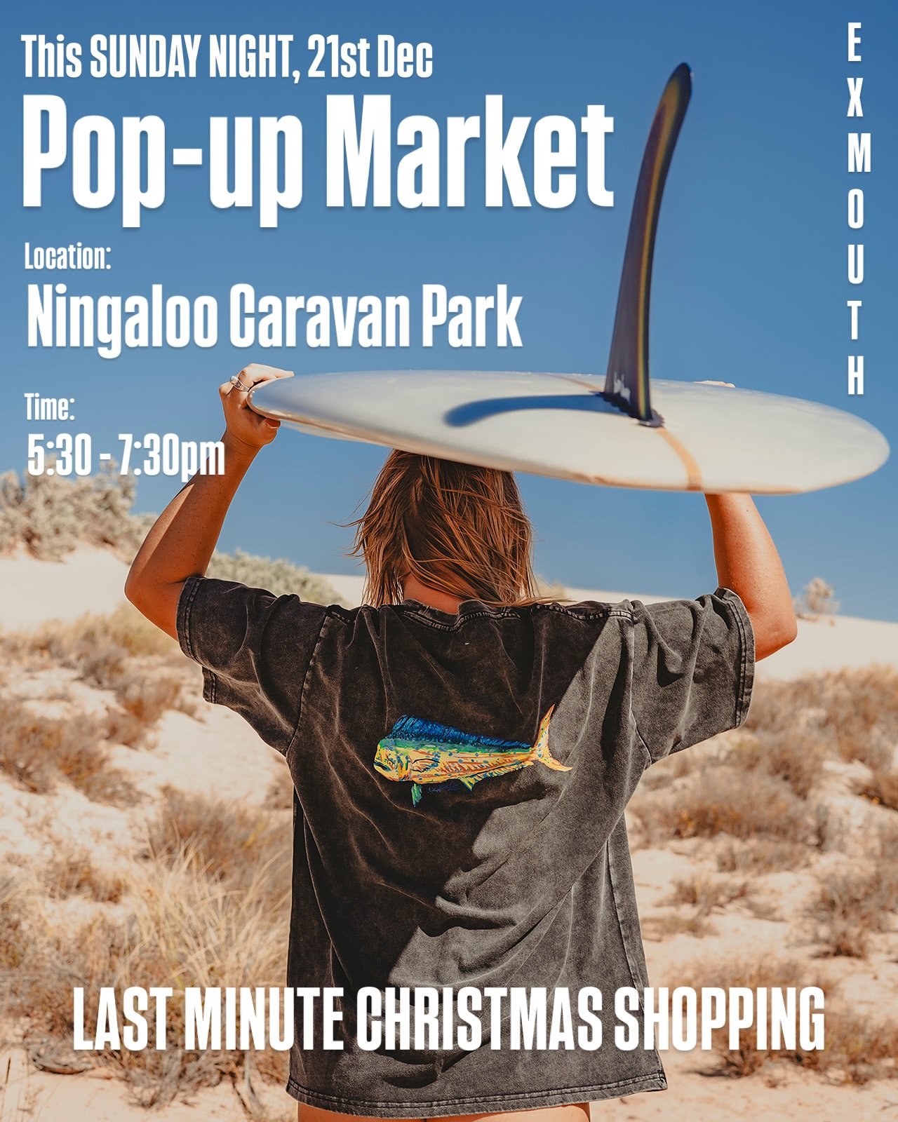 🎄Pop-Up Night Market Sunday !! Last minute Chrissy shopping exy 🩵

21st of Dec | 5:30-7:30pm | Ningaloo Caravan Park