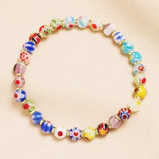 Rainbow Beaded Glass Bracelet