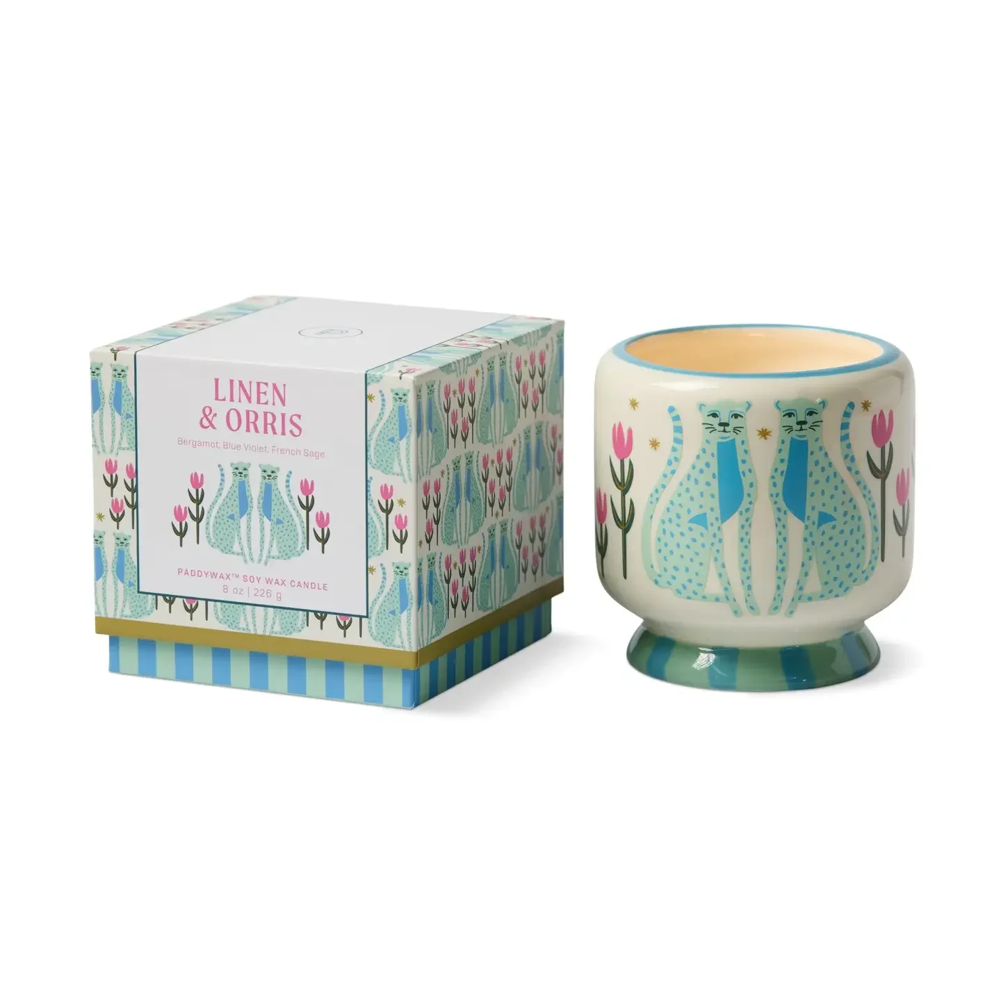 Paddywax A Dopo  Blue Cheetahs Ceramic Candle - Linen & Orris