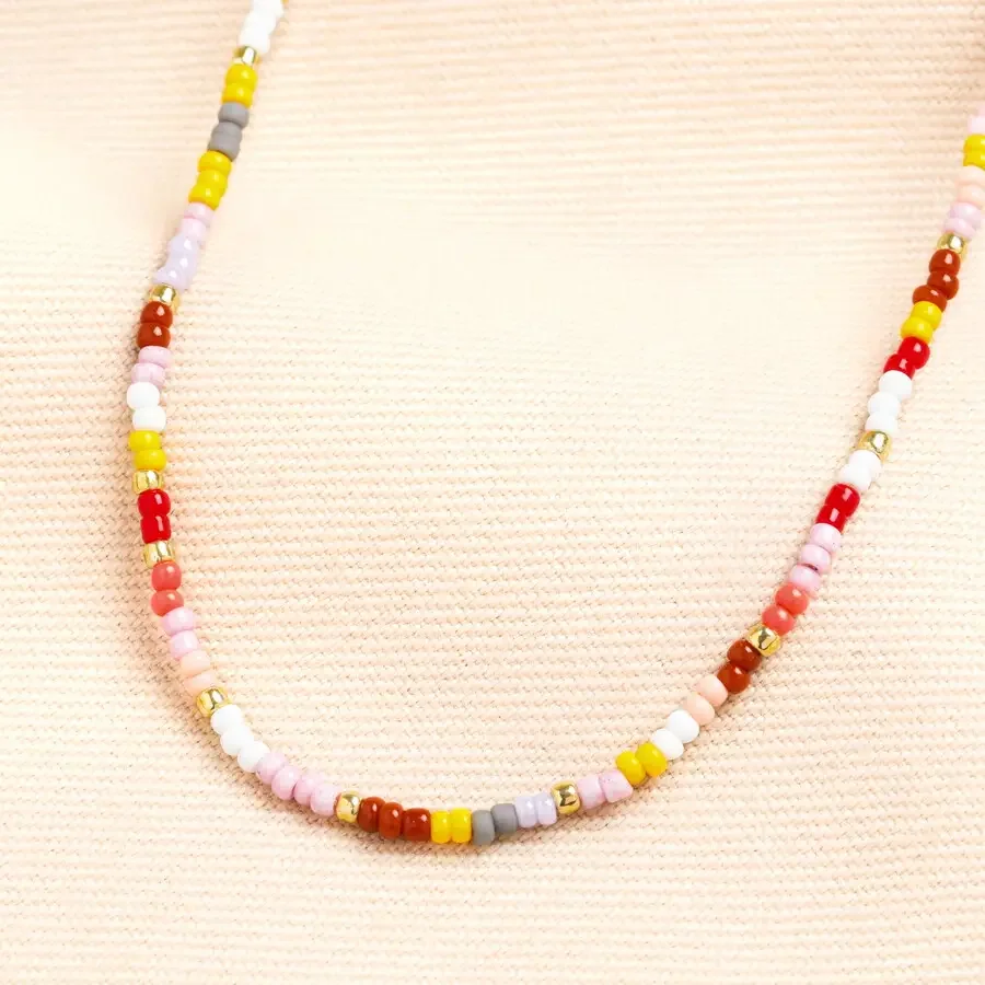 Pastel Pink & Yellow Beaded Necklace