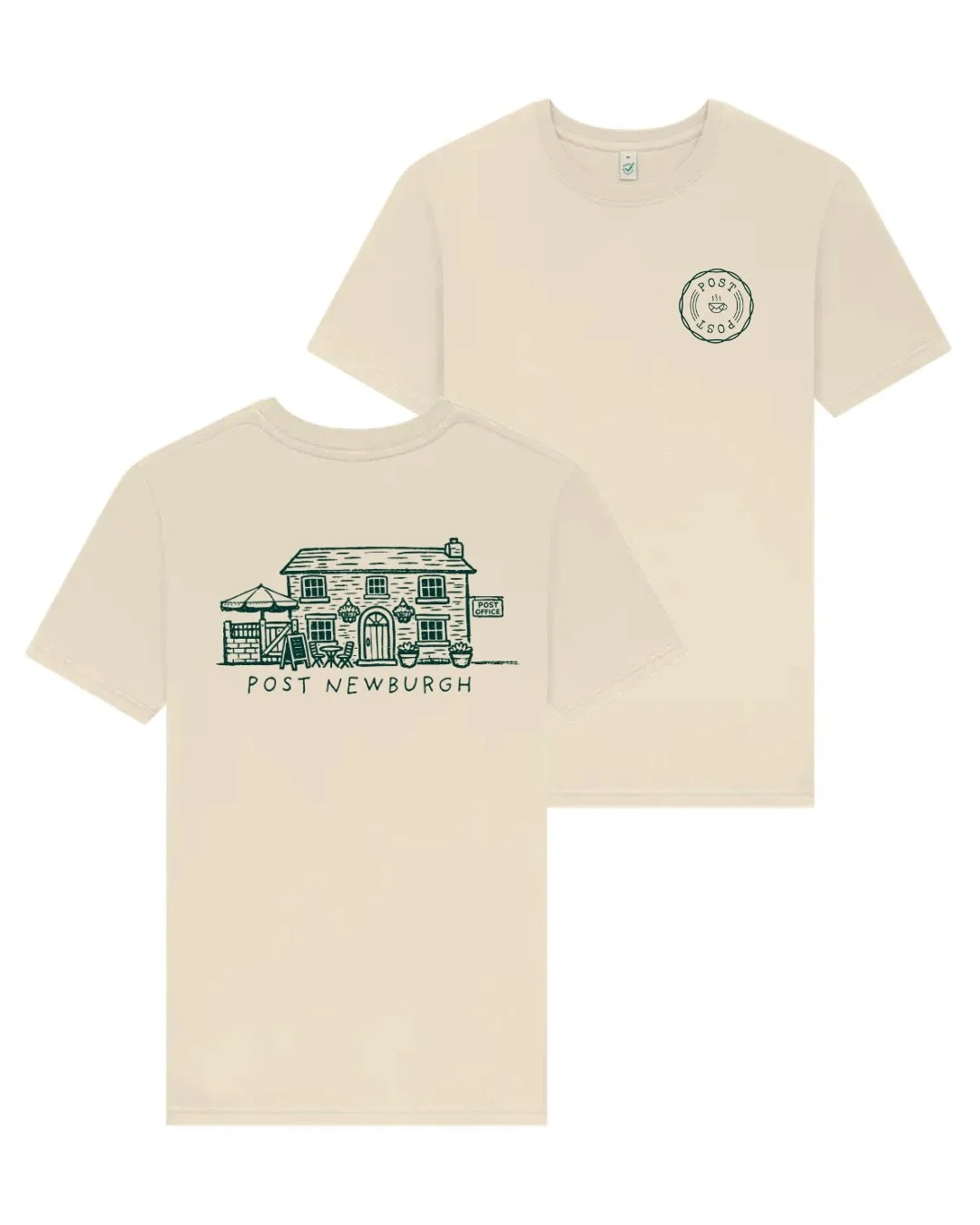 POST NEWBURGH T-shirt Natural colour with Bottle Green print
