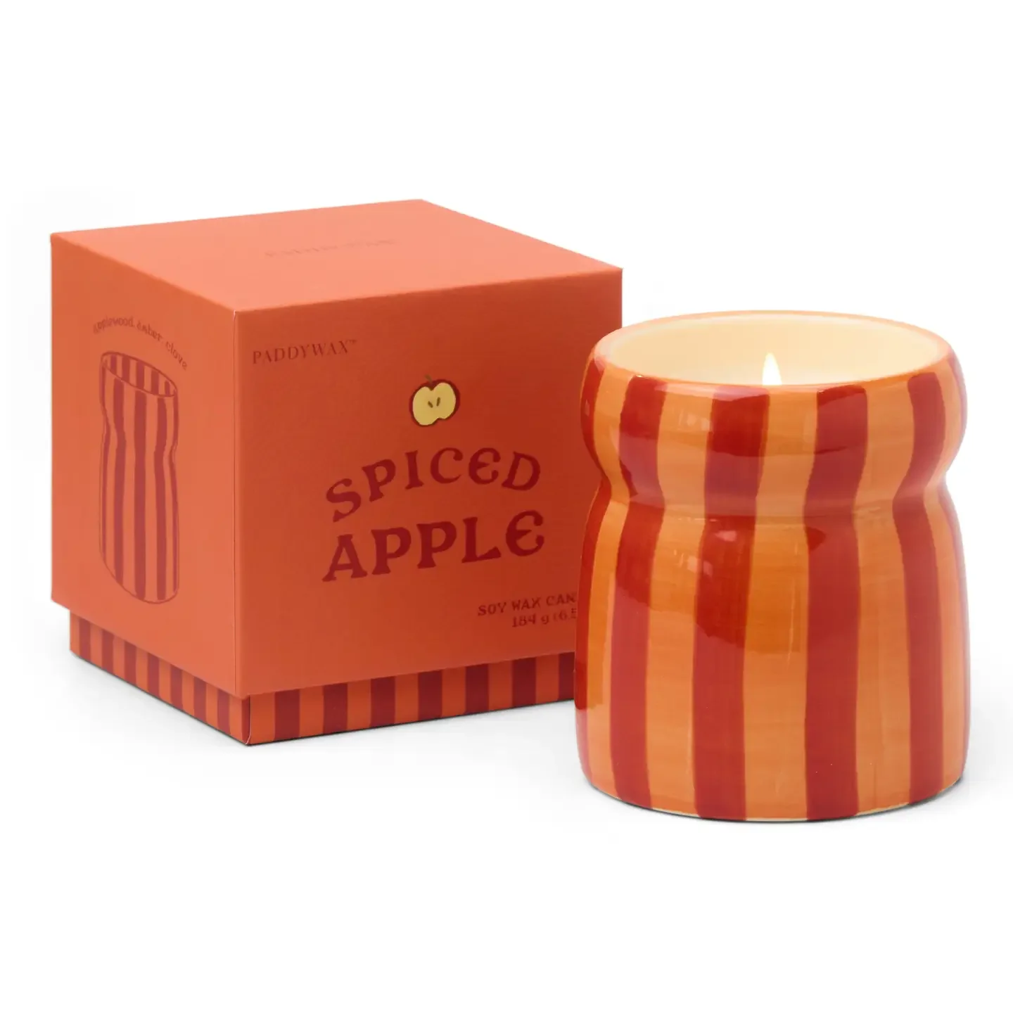 Paddywax Cabana Red/Coral Striped Ceramic Candle - Spiced Apple