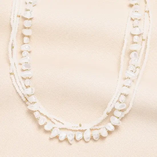 Stainless Steel Double Layer Pearl Beaded Necklace in Gold