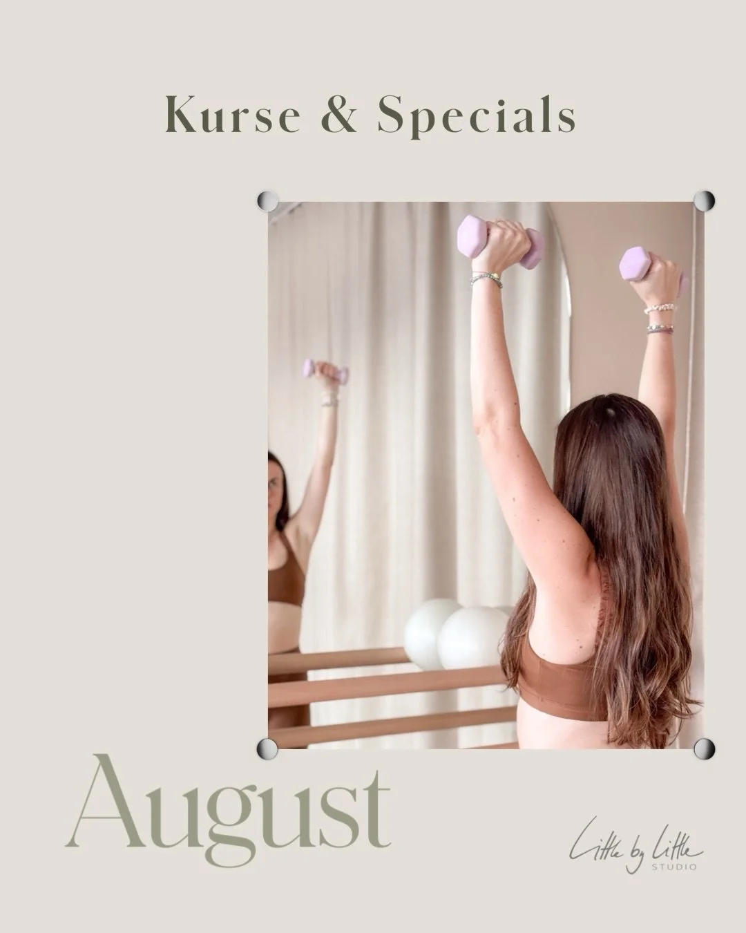 Hallo August 🌞
Alle Kurse &amp; Highlights auf einen Blick.

31 Tage Bewegung f&uuml;r dich.
Unsere ONLINE Summer Challenge begleitet dich den ganzen August &ndash; mit kurzen, abwechslungsreichen Workouts f&uuml;r jedes Level

Unsere Prenatal Night