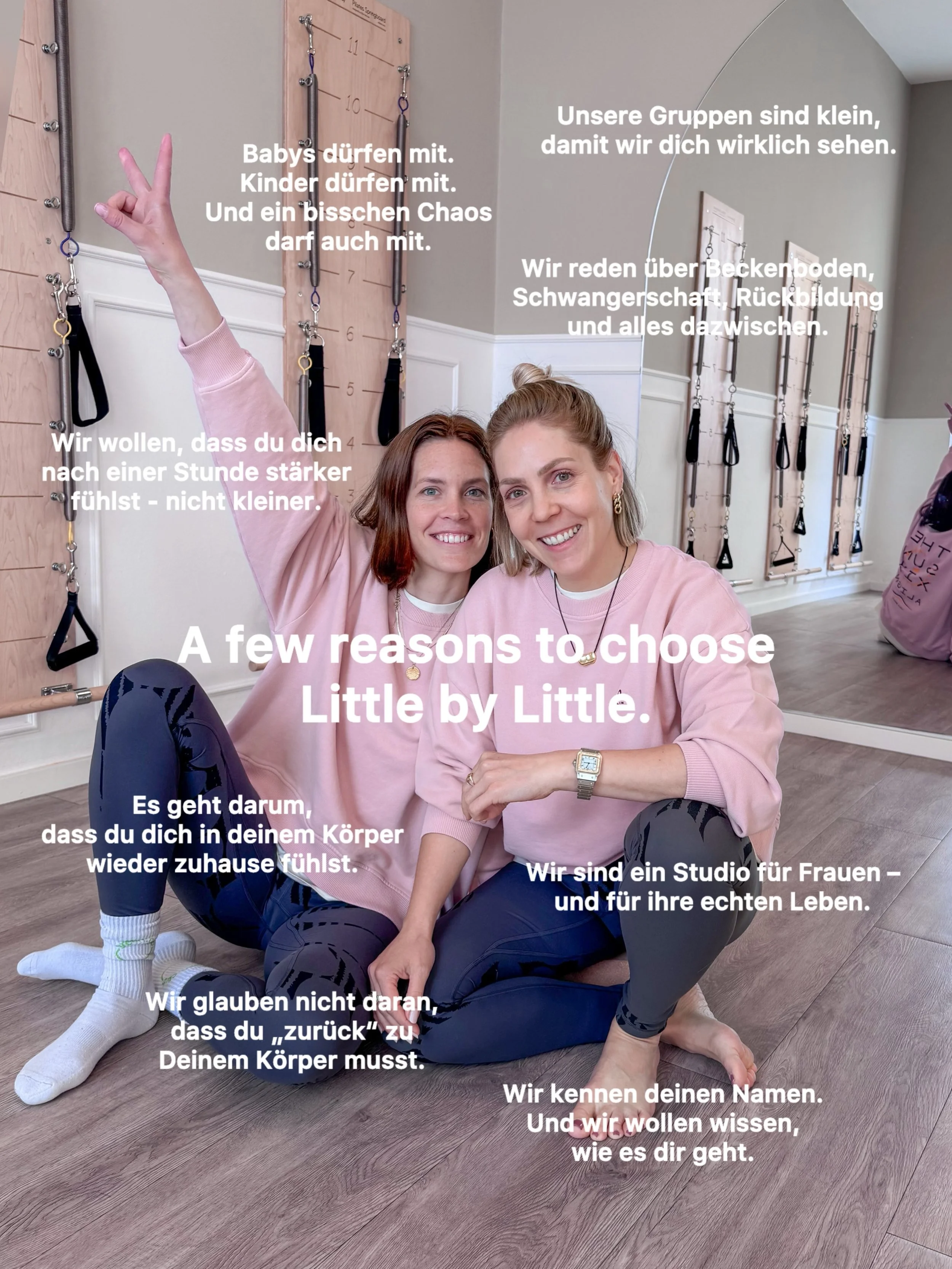 Vielleicht bist du neu hier. Vielleicht bist du schon eine Weile da.

Little by Little ist nicht einfach ein Ort, an dem wir gemeinsam trainieren.

Es ist ein Ort f&uuml;r Frauen in all den unterschiedlichen Phasen, in denen das Leben uns gerade brau