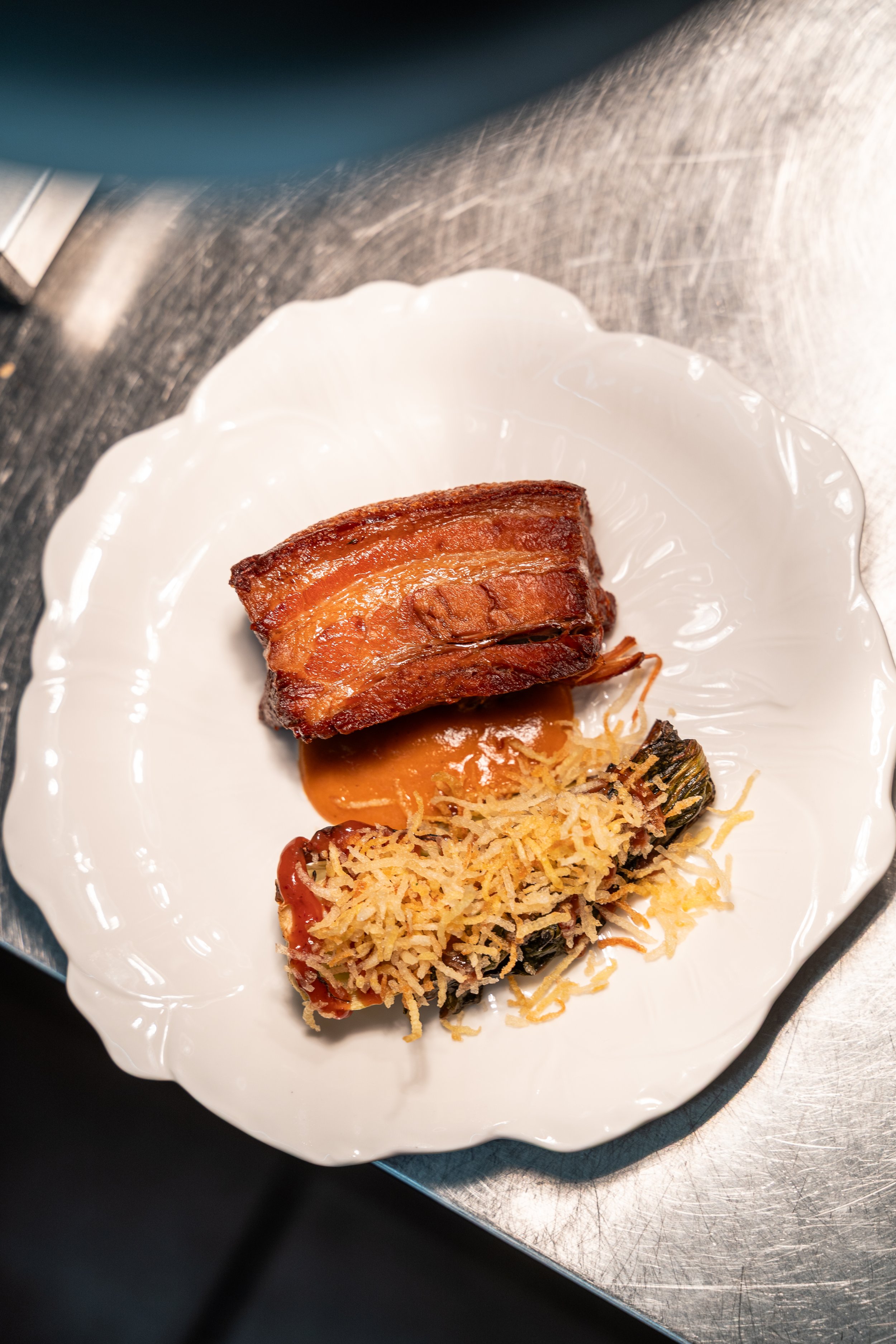 Pork belly / Braised pak choi / Chorizo sauce