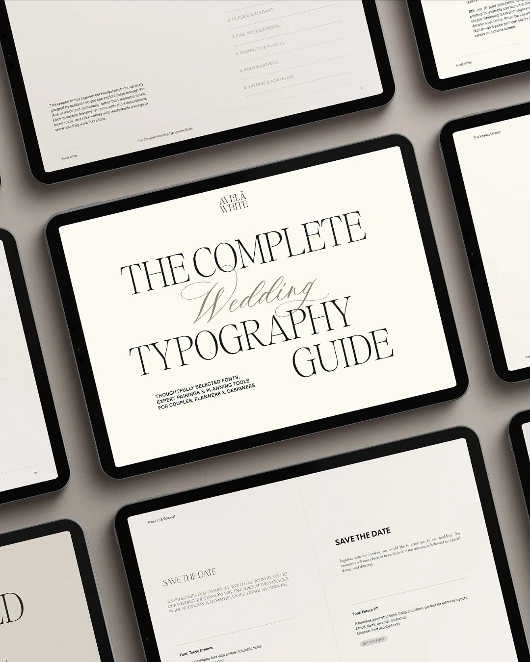 Introducing The Complete Wedding Typography Guide 🤍

Typography is where your wedding design begins &mdash; the very first detail your guests will see, the quiet thread that ties every element together.

We created this guide to make choosing and pa