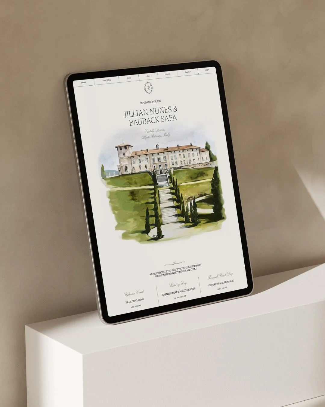 A bespoke wedding website for J&amp;B, created for their beautiful Lake Como celebration with @lakecomoweddingplanner 

From the very first conversation, we wanted their website to feel like an invitation into the mood of the wedding itself &mdash; r