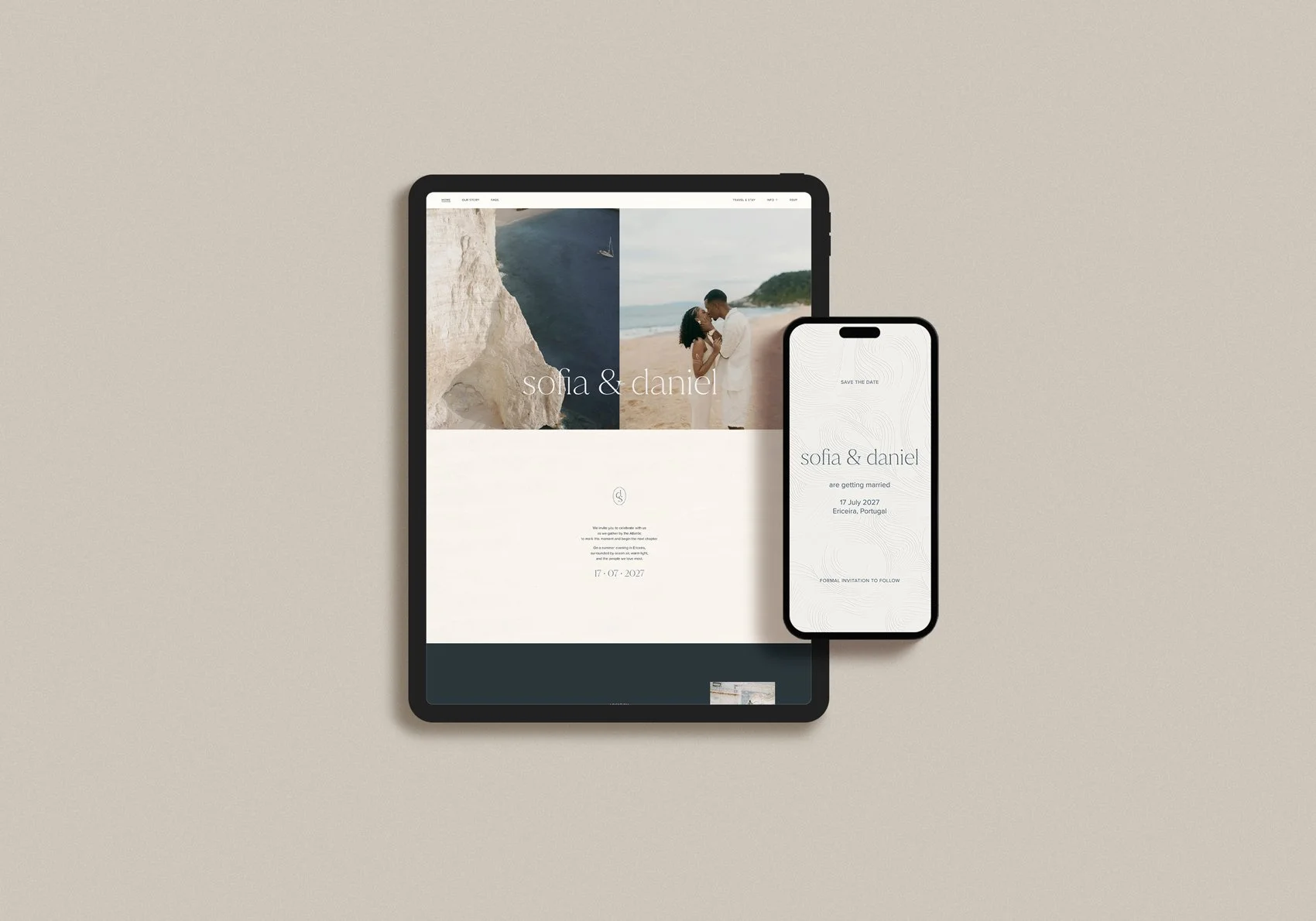 Portugal inspired coastal wedding website design