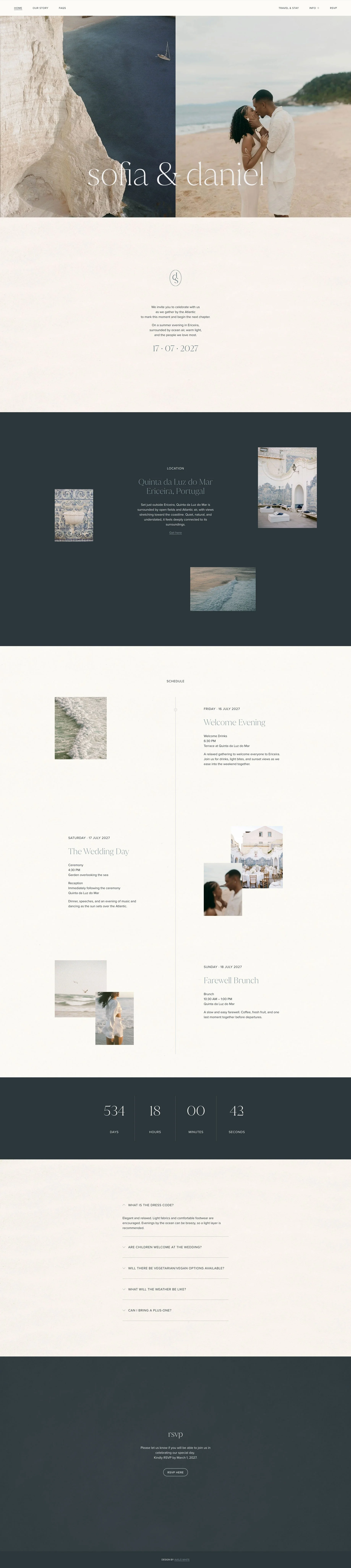 Onda coastal wedding website template homepage