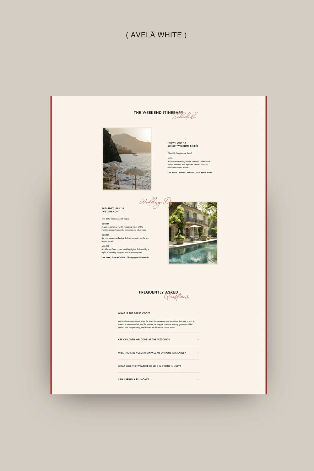 Wedding Website Ideas – Schedule Page | Avelã White
