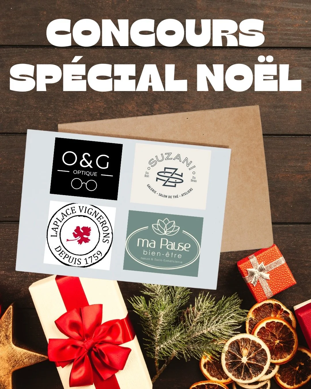 🎁 CONCOURS DE NO&Euml;L 🎁

La magie de No&euml;l s&rsquo;invite chez @mapausebienetre64 , @og_optique , @craft.suzani et @famille_laplace_wine !
 &Agrave; cette occasion, nous avons r&eacute;uni de magnifiques cadeaux pour vous g&acirc;ter en cette