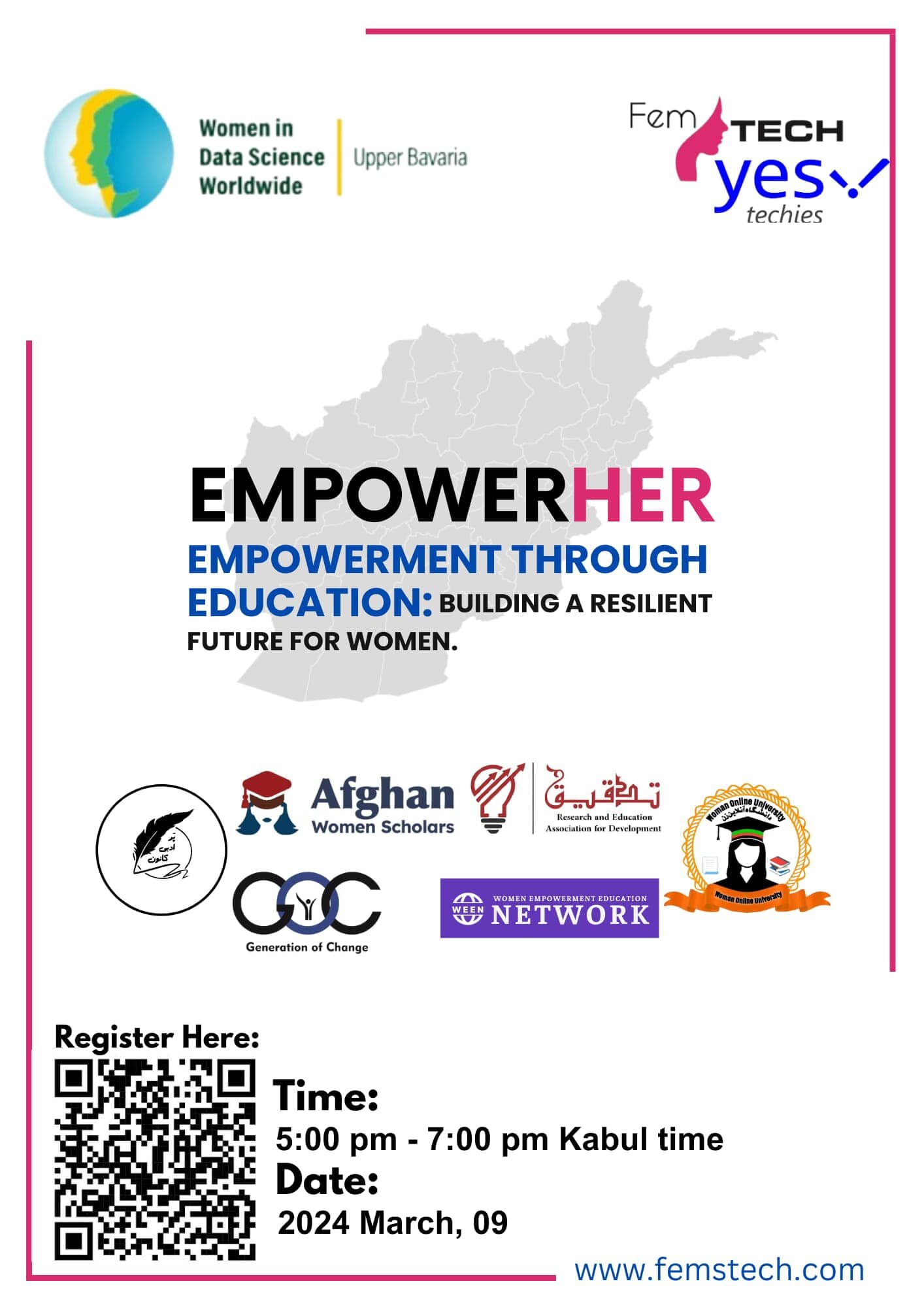 به کنفرانس علمی&quot;توانمندسازی بانوان&quot; بپیوندید! 📚✨

در افغانستان، جایی که دسترسی زنان به تحصیلات به دلیل تضاد، فرهنگ&zwnj;های محلی، و تبعیض جنسی محدود می&zwnj;شود، ما برای ایجاد تغییر اقدام می&zwnj;کنیم! کنفرانس علمی &quot;توانمندسازی توسط آ