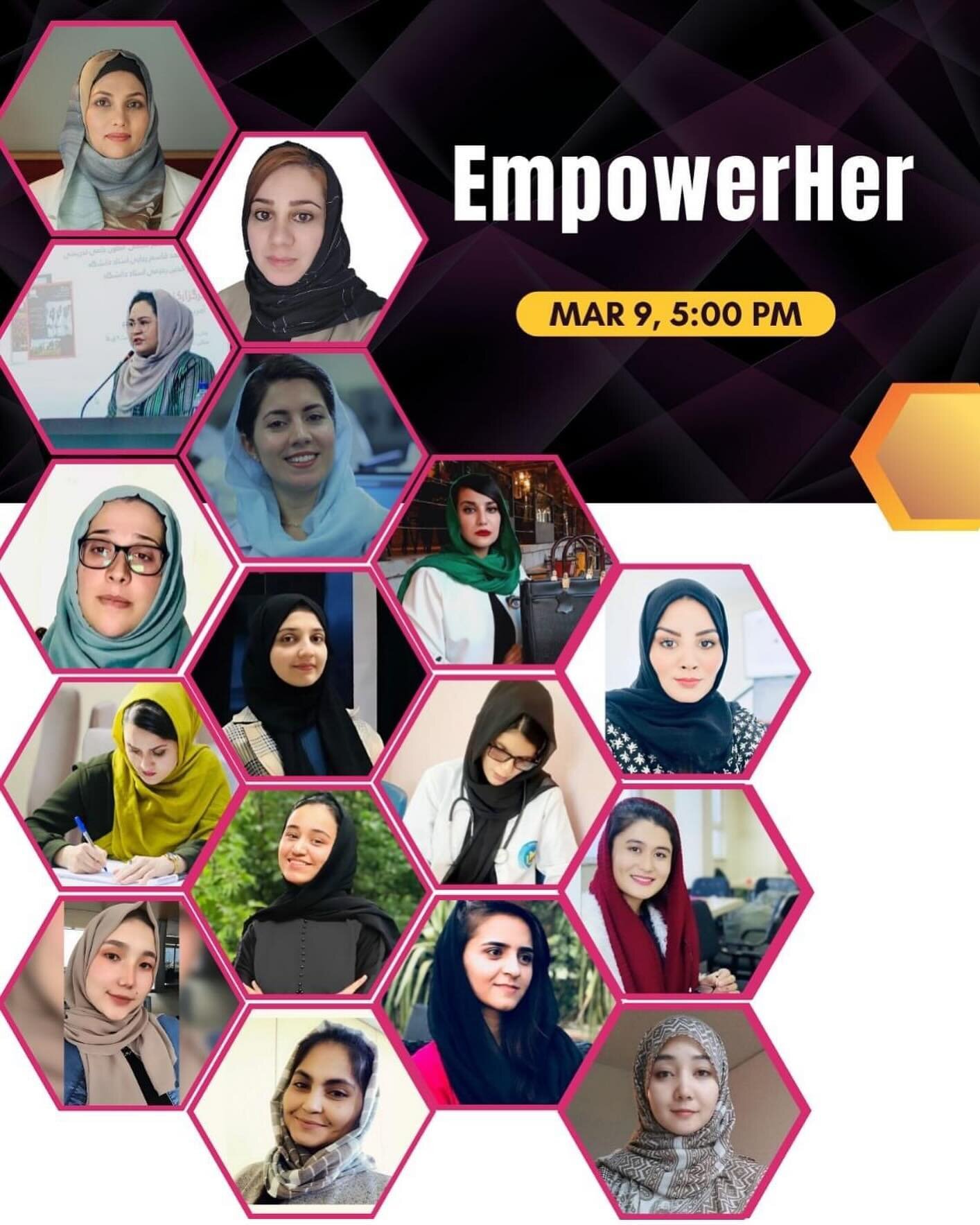 کنفرانس EmpowerHer 

در راستای گرامیداشت روز جهانی زن و مبارزه مستمر زنان افغان، کنفرانس EmpowerHer به عنوان نمادی از امید و همبستگی برگزار می&zwnj;شود🌟🌟🌟

این نشست مجازی با موضوع &ldquo;توانمندسازی از طریق آموزش&rdquo;، به همت سازمان&zwnj;های متع