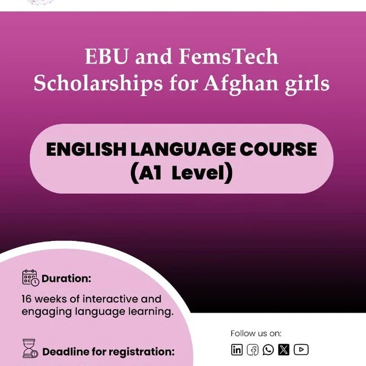 خبر خوش!!! بورس تحصیلی دیگر!!!
درخواست های زیادی از شما دریافت کردیم تا کورس زبان انگلیسی برای افراد مبتدی و کسانیکه هیچ بلدیت یا بلدیت کمی با زبان انگلیسی دارند برگزار نماییم. اینک:
🌸 کورس زبان انگلیسی برای دختران افغان (سطح A1) از طرف فمستک و انست