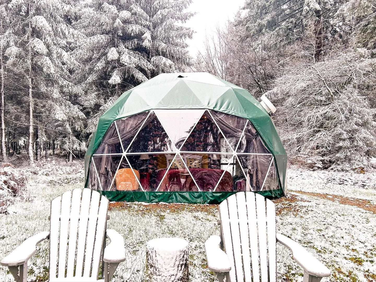 And just like that&hellip; the first of the snow is here ❄️🤩
Our glamping domes have slipped straight into snow-globe mode and the heaters are doing their thing, so it&rsquo;s toasty inside even when it&rsquo;s freezing out. 
Winter has officially a