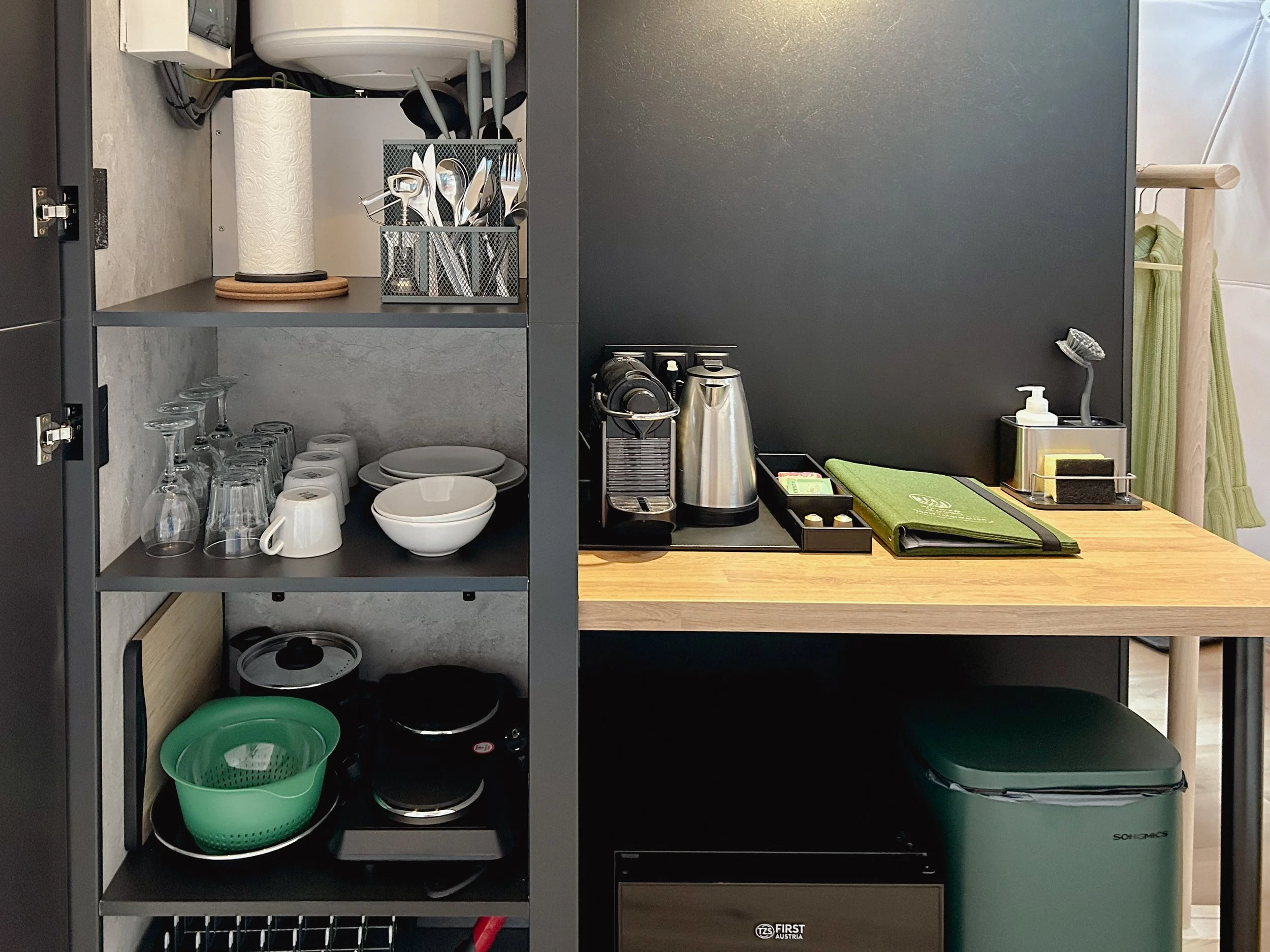 fully equipped kitchenette in our off-grid forest glamping retreat