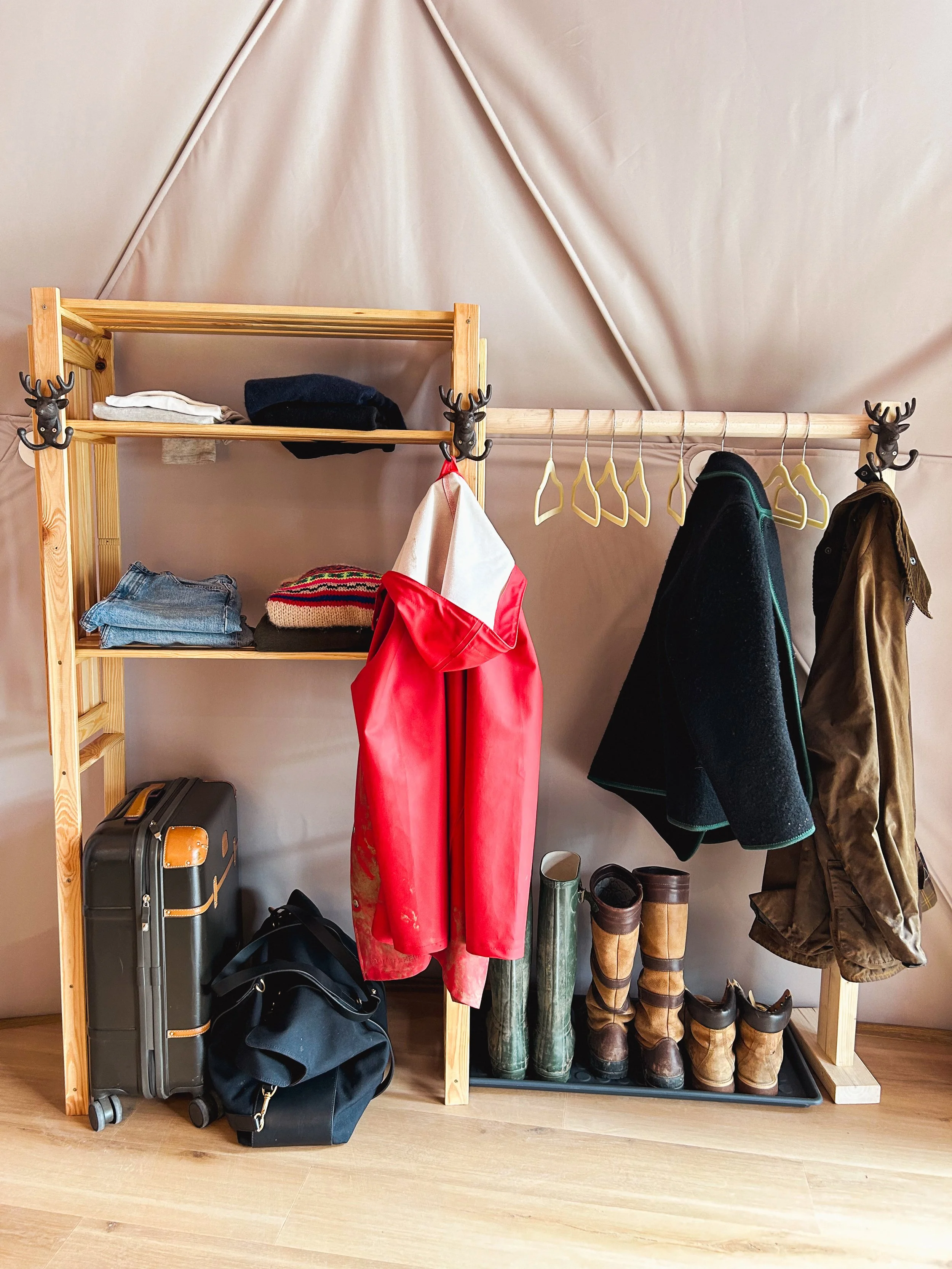 Wardrobe inside your family glamping dome in the Belgian Ardennes forest