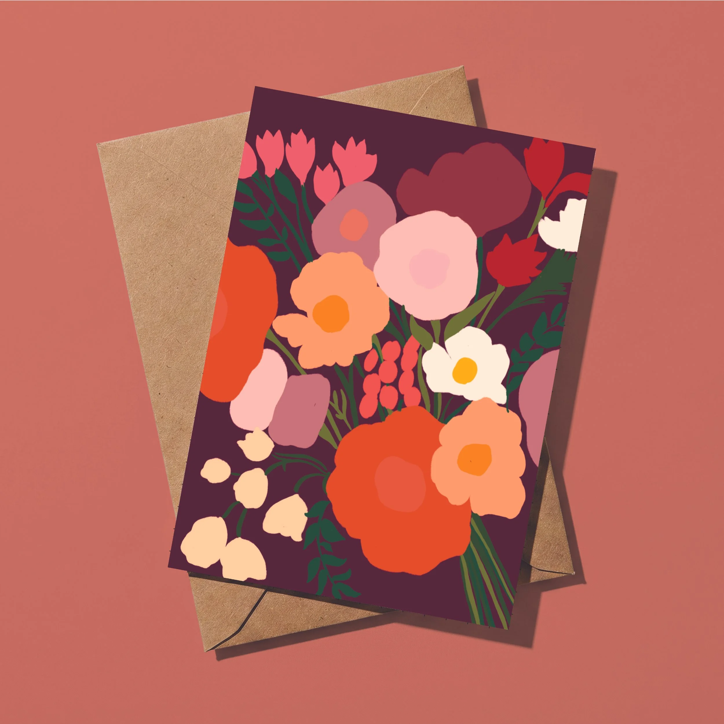 Maroon Flowers Card