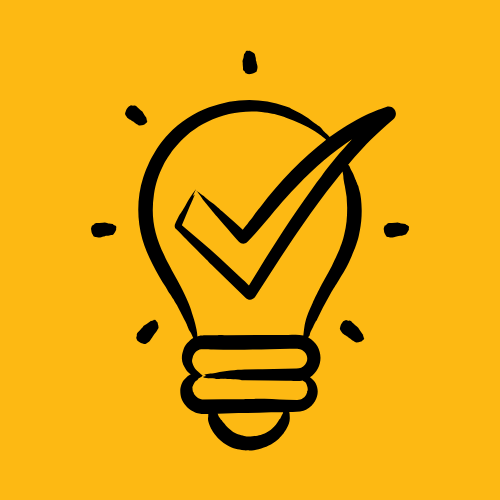 Illustrazione di una lampadina con un optional a forma di check mark dentro, sul sfondo giallo.