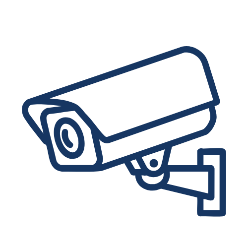 Icona di una telecamera di sorveglianza azzurra.