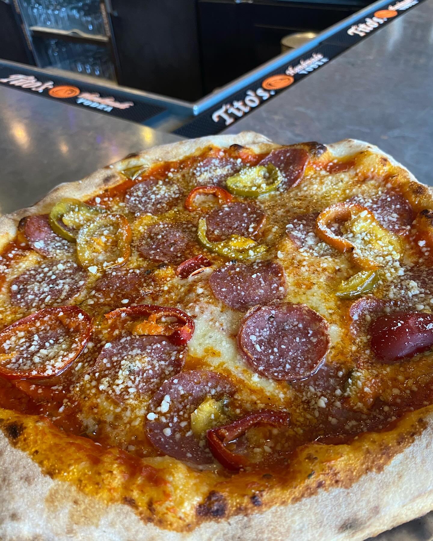 This pizza is a winner and so are you! 🥇 It&rsquo;s topped with Sicilian Pepperoni, Hot Cherry Peppers, Sweet Provolone, Marinara and Oregano. 

My favorite pizza and you should give it a try today! 
#kingsbridgesocialclub #nycpizza #nycpizzagram #b