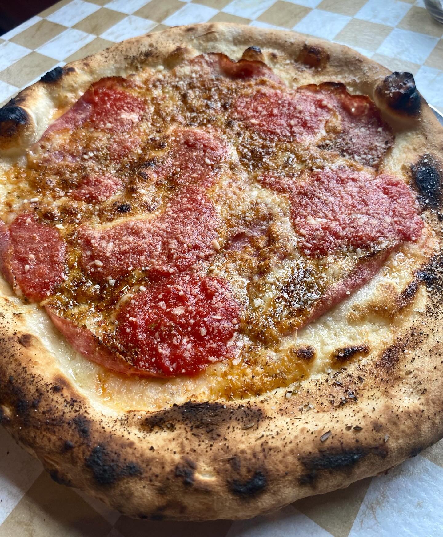 THE BIG CARMINE!!! Pizza of the Day is one of our originals and is named after an old friend. Come enjoy it with a friend! It&rsquo;s topped with Genoa Salami, Provolone , Garlic, Oregano and light Marinara!🍕🍕

Pizza is meant to be shared with frie