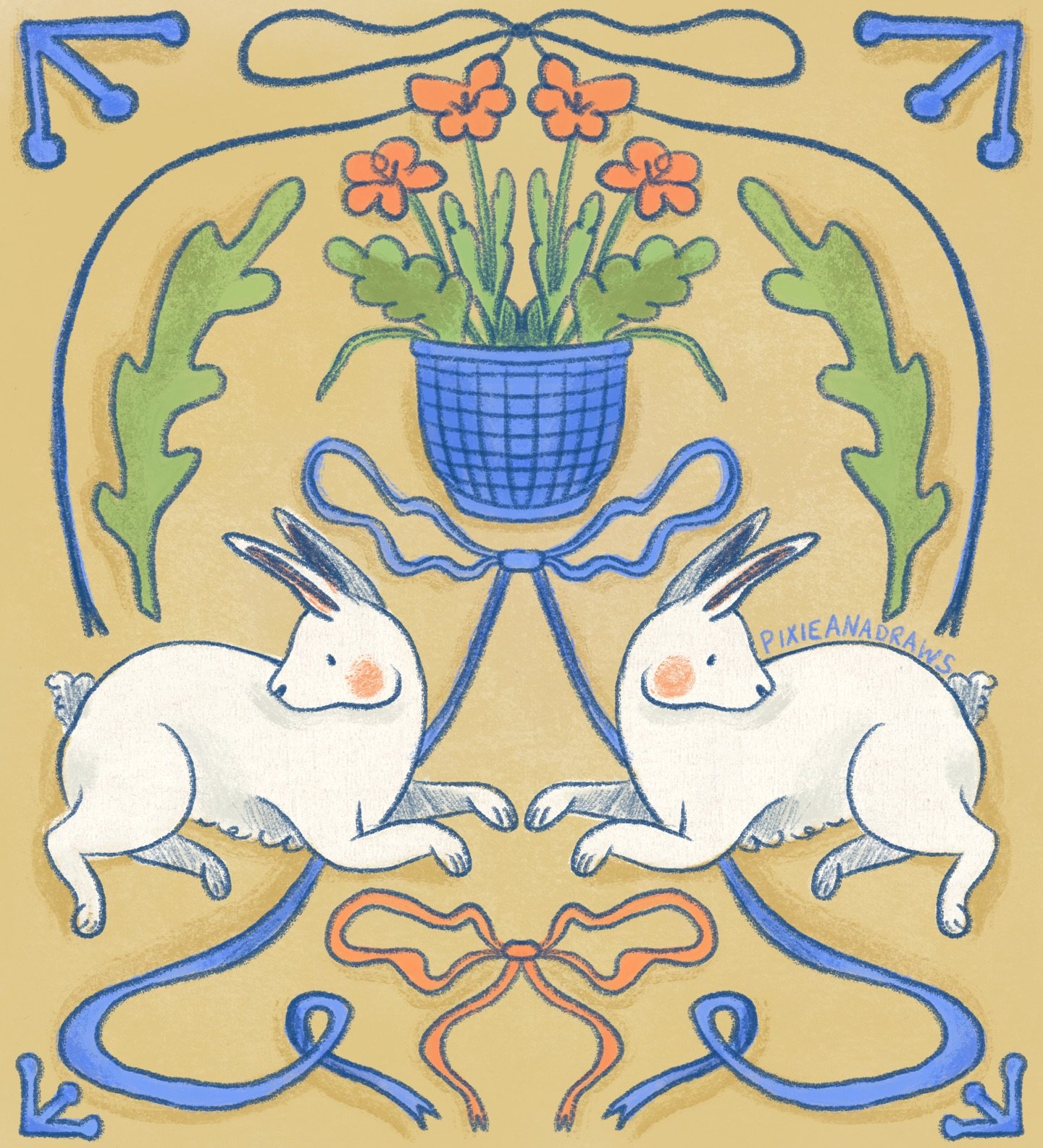 Inspired by some tiles I saw in Seville (swipe to see them! 🍊🌳)

I saw so many beautiful tiles im Seville, Granada and C&oacute;rdoba that I had to draw something inspired by them. I saw these bunny tiles on my last day in Seville and I knew that w