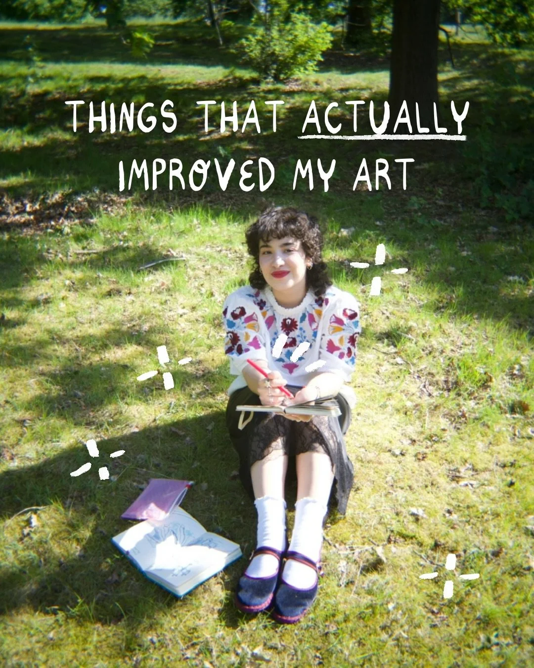 These are the things that ✨actually✨ improved my art: (coming from an illustrator who&rsquo;s been on this journey for a few years)

1) Drawing often! It seems obvious right?! There&rsquo;s no way around it, practicing is the only way to improve 🤓

