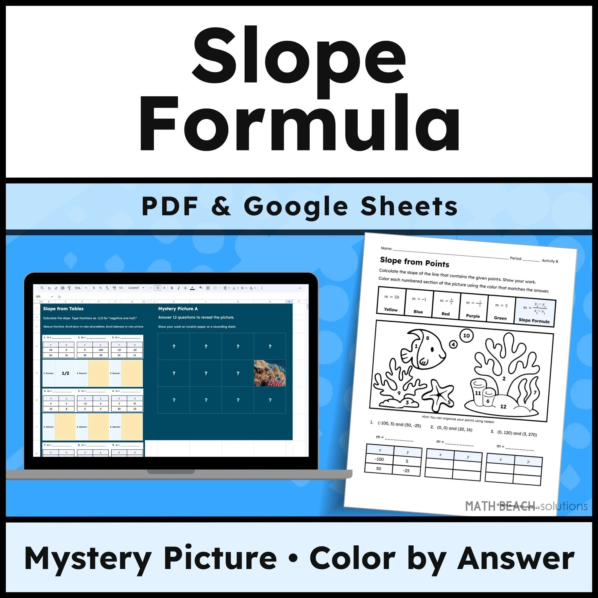 Slope Formula Mystery Picture/Color by Answer Cover