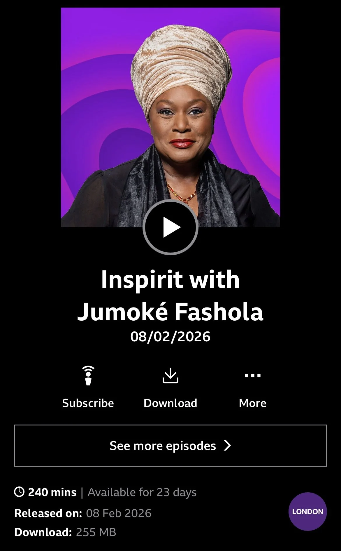 BBC Radio London, Inspirit with Jumoké Fashola, 8 Feb 26